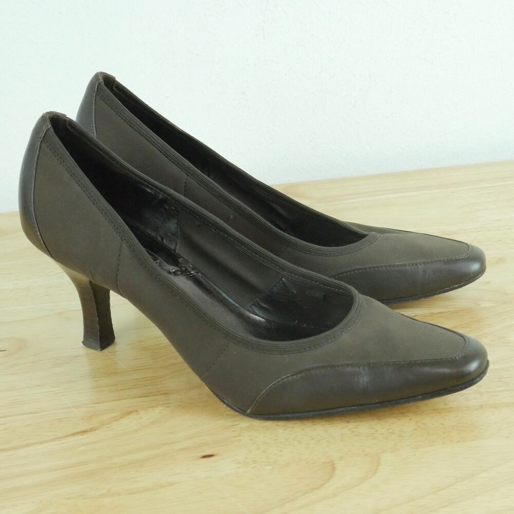 Vintage Y2K 8 Kitten Heel Brown Quilted Fabric Shoe Avant Garde Office Siren